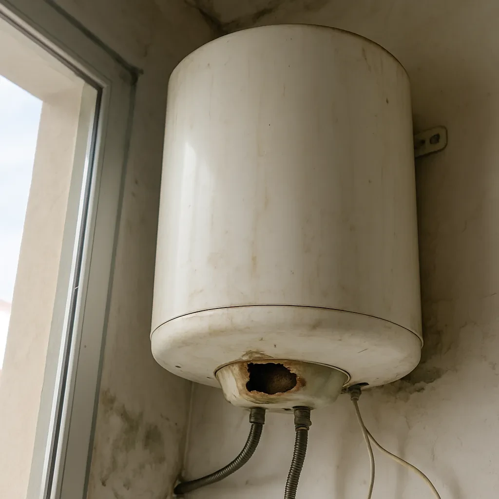 Fotografia de un termo averiado en Melilla, mostrando errores visibles.