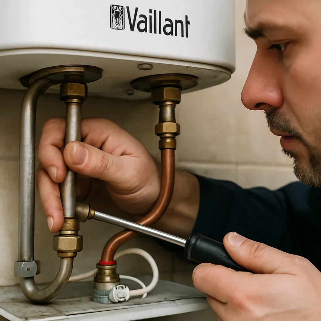 Técnico realizando el mantenimiento de un termo